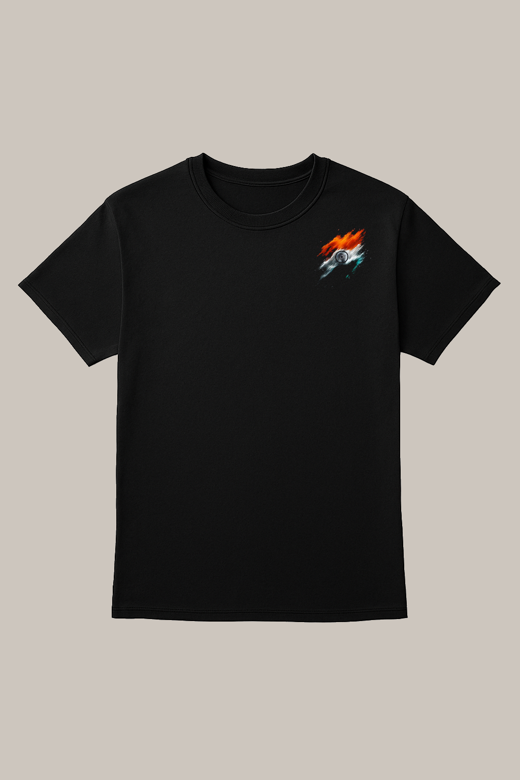 Black Cotton T-Shirt with Indian Tricolor Brushstroke Design | Patriotic Graphic Tee for Men & Women | Unisex Regular Fit Round Neck T-Shirt